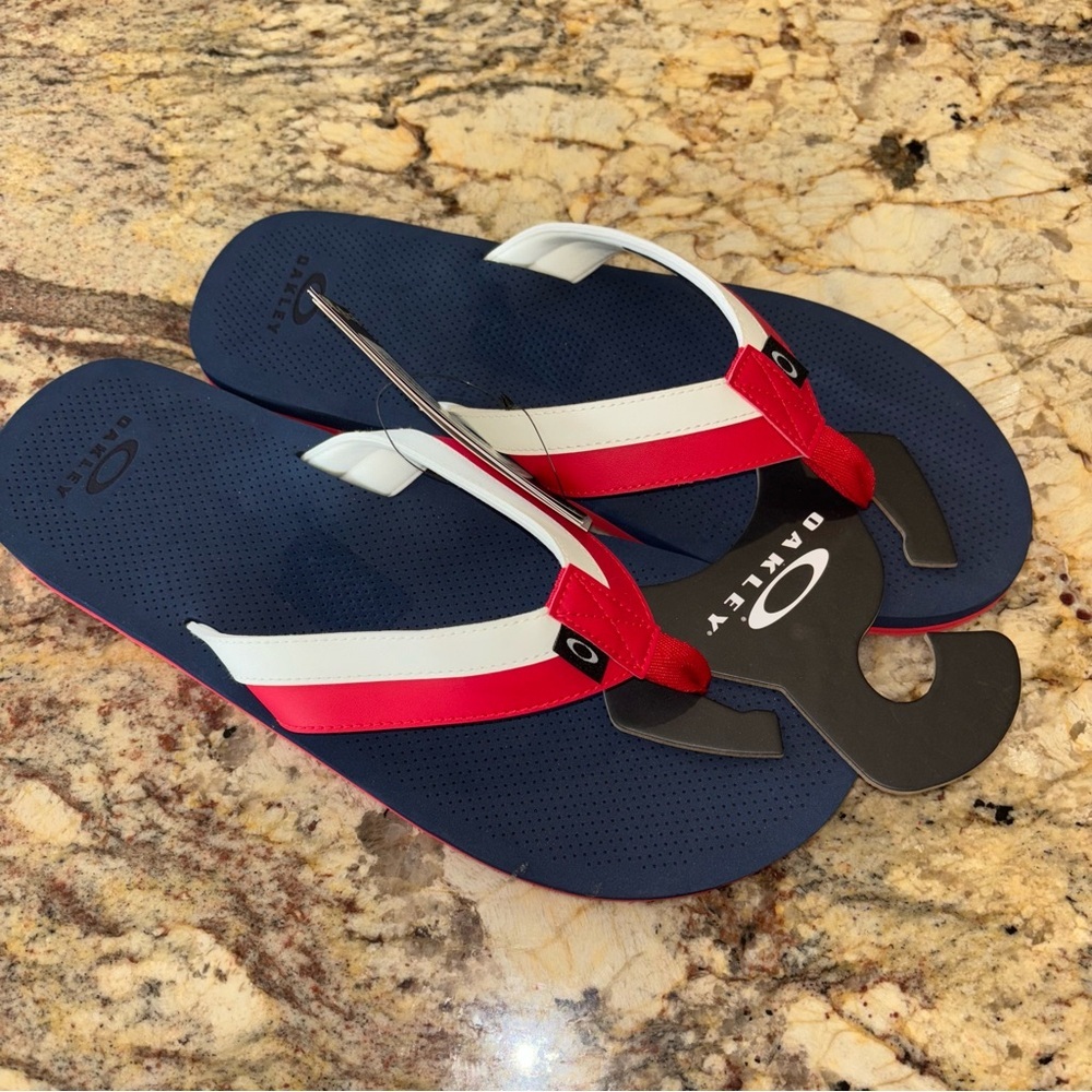 Oakley Navy and Red Flip Flops